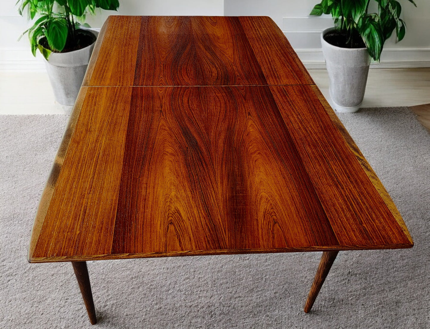 REFINISHED MCM Rosewood Table w 2 leaves 59" - 95", "Cortina" by Svante Skogh, Sweden