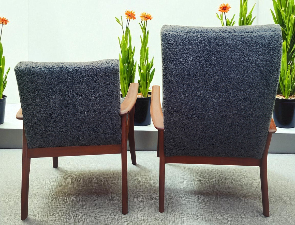 REFINISHED MCM Teak Loveseat Daybed & 3 Armchairs by Toothill, UK REUPHOLSTERED