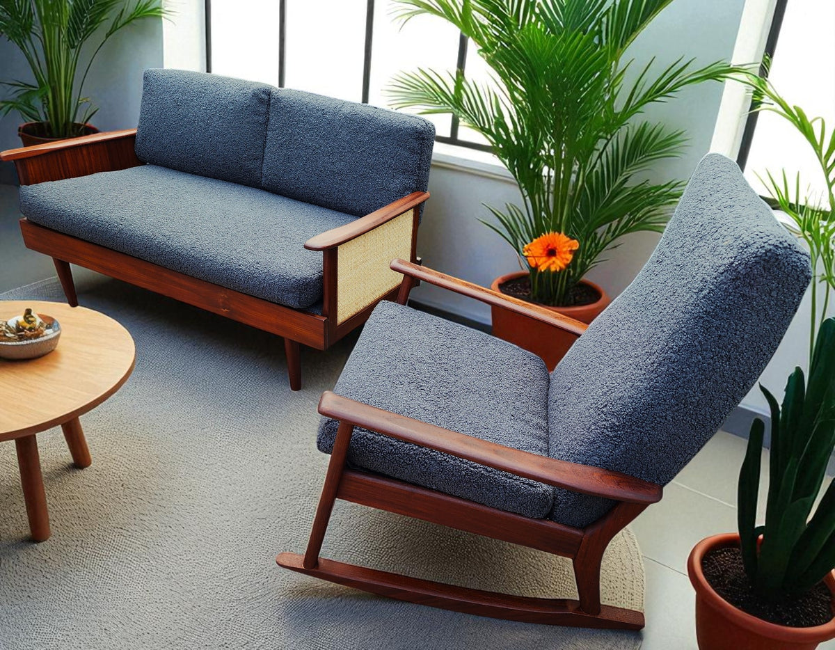 REFINISHED MCM Teak Loveseat Daybed & 3 Armchairs by Toothill, UK REUPHOLSTERED