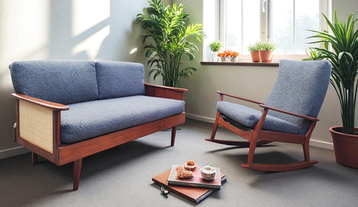 REFINISHED MCM Teak Loveseat Daybed & 3 Armchairs by Toothill, UK REUPHOLSTERED