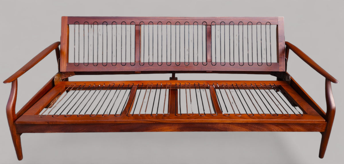 REFINISHED Mid Century Modern Solid Teak Sofa - Bed, no cushions