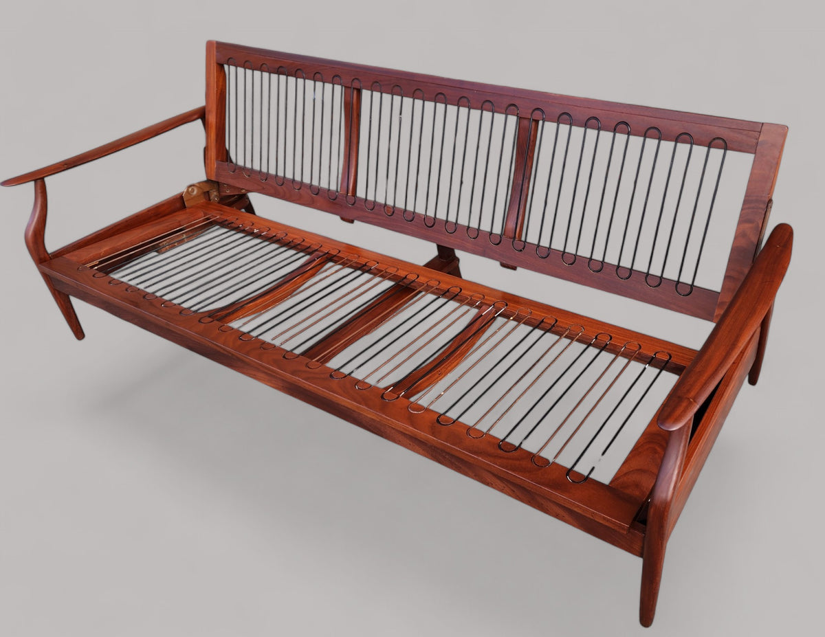 REFINISHED Mid Century Modern Solid Teak Sofa - Bed, no cushions