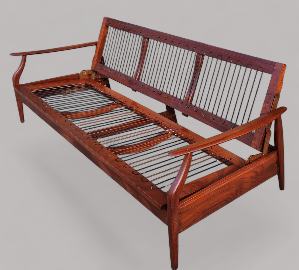 REFINISHED Mid Century Modern Solid Teak Sofa - Bed, no cushions