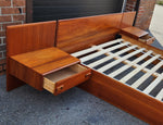 REFINISHED Mid Century Modern Teak Queen Bed w Floating Nightstands 15
