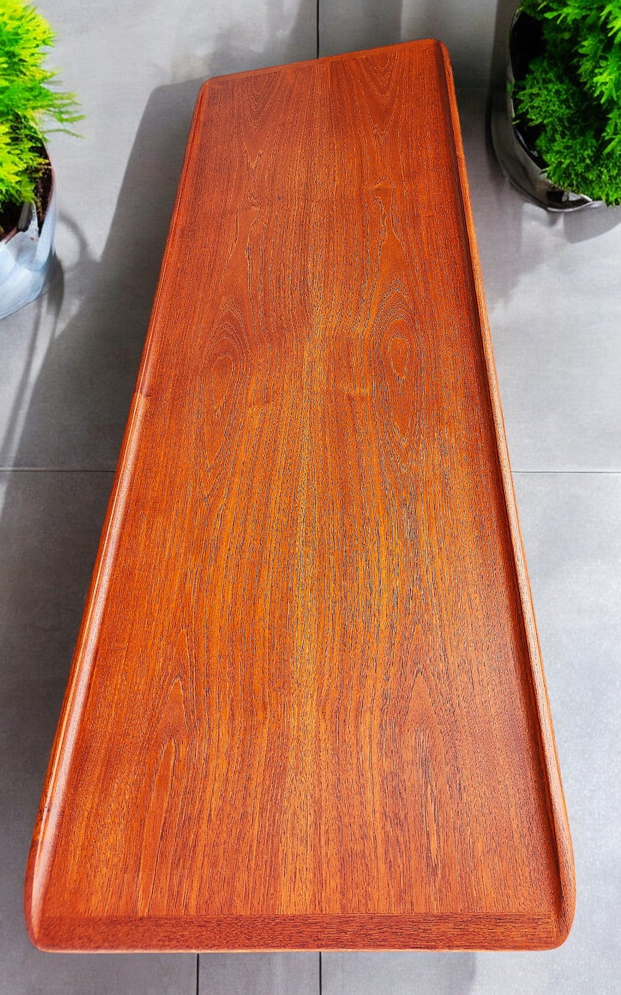 REFINISHED Danish Mid Century Modern Teak Coffee Table with Slatted Shelf