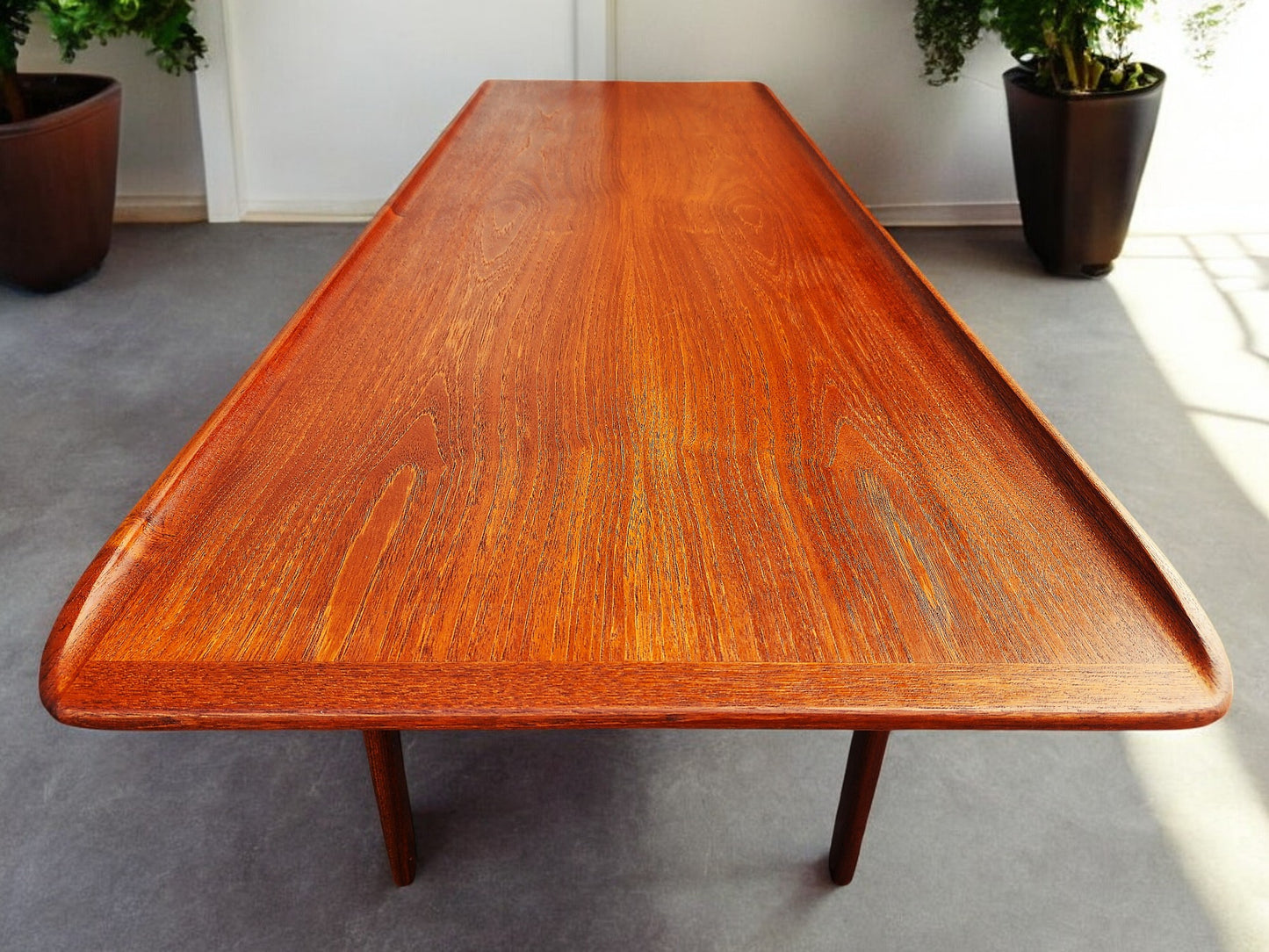 REFINISHED Danish Mid Century Modern Teak Coffee Table with Slatted Shelf