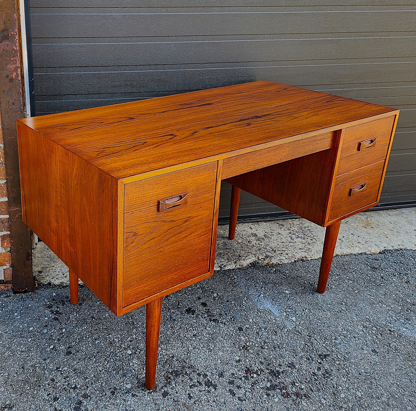 REFINISHED Mid Century Modern Teak Desk with Finished Back