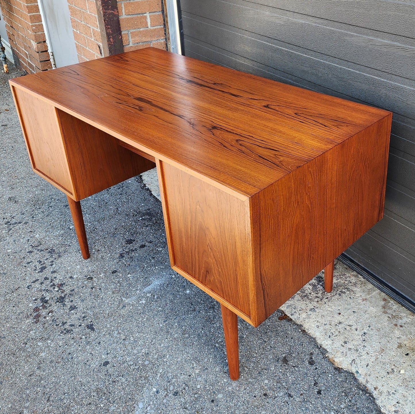 REFINISHED Mid Century Modern Teak Desk with Finished Back