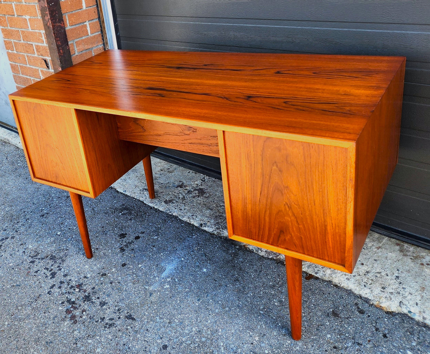 REFINISHED Mid Century Modern Teak Desk with Finished Back