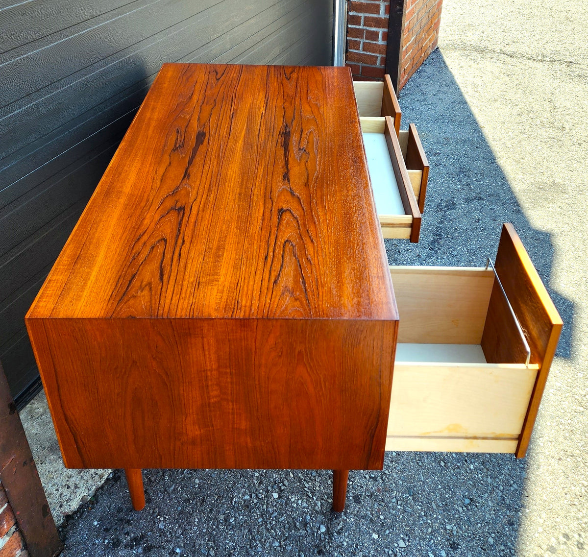 REFINISHED Mid Century Modern Teak Desk with Finished Back