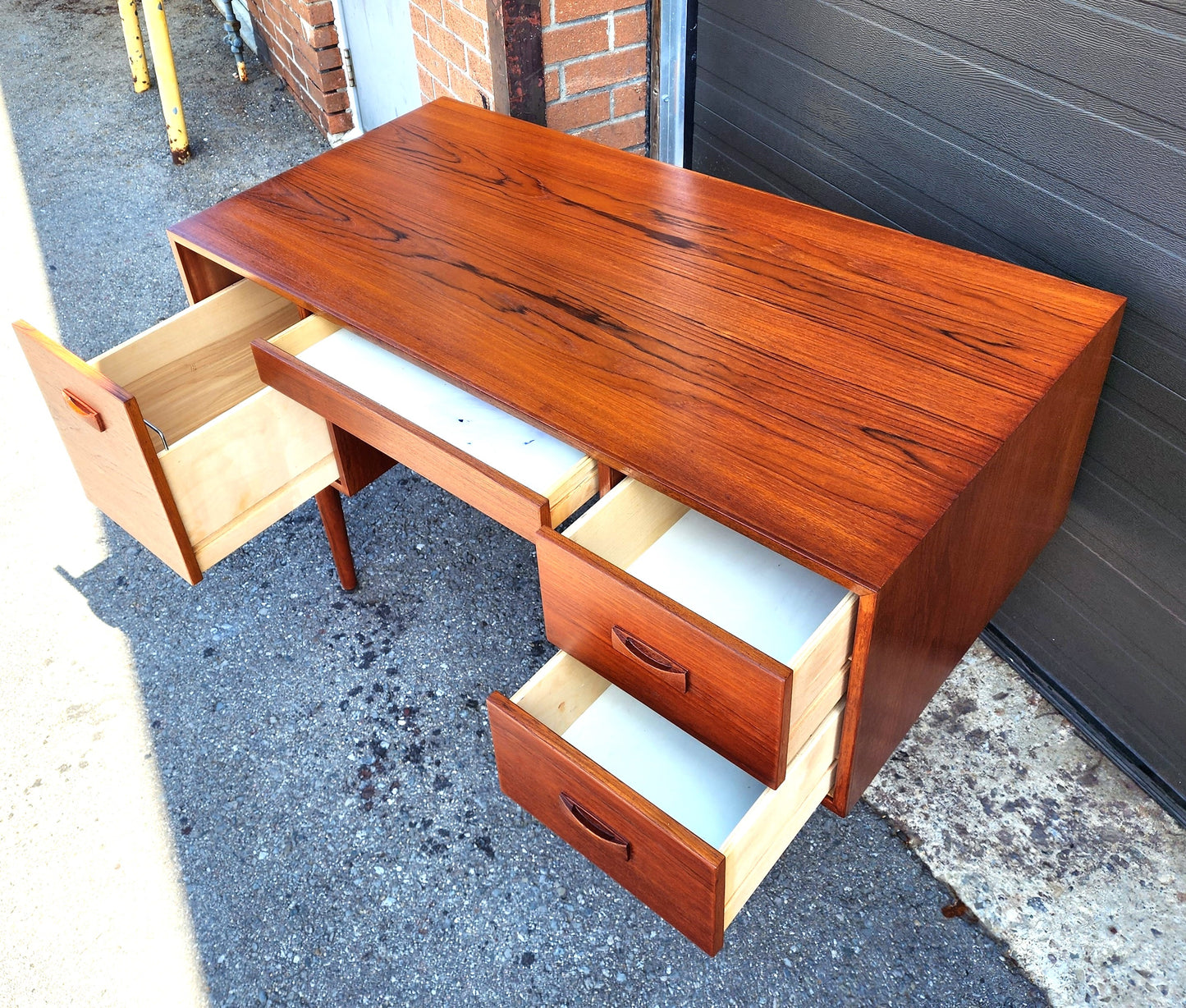 REFINISHED Mid Century Modern Teak Desk with Finished Back
