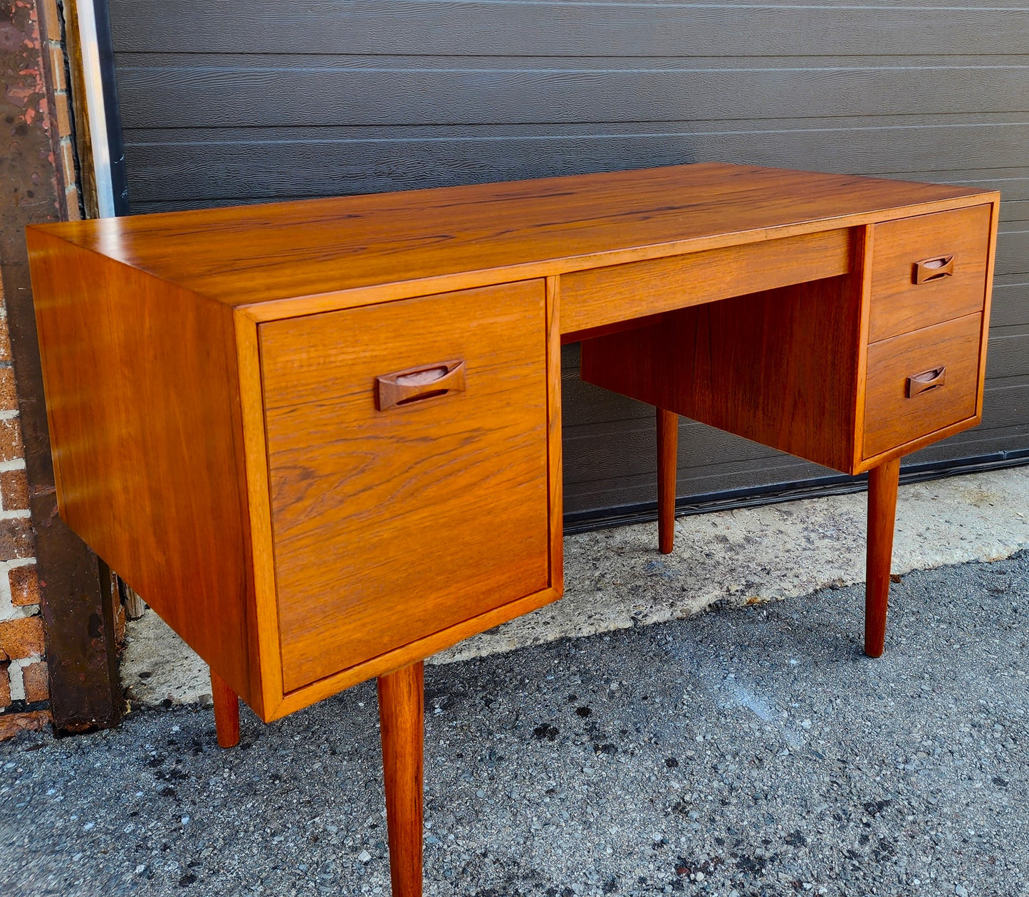 REFINISHED Mid Century Modern Teak Desk with Finished Back