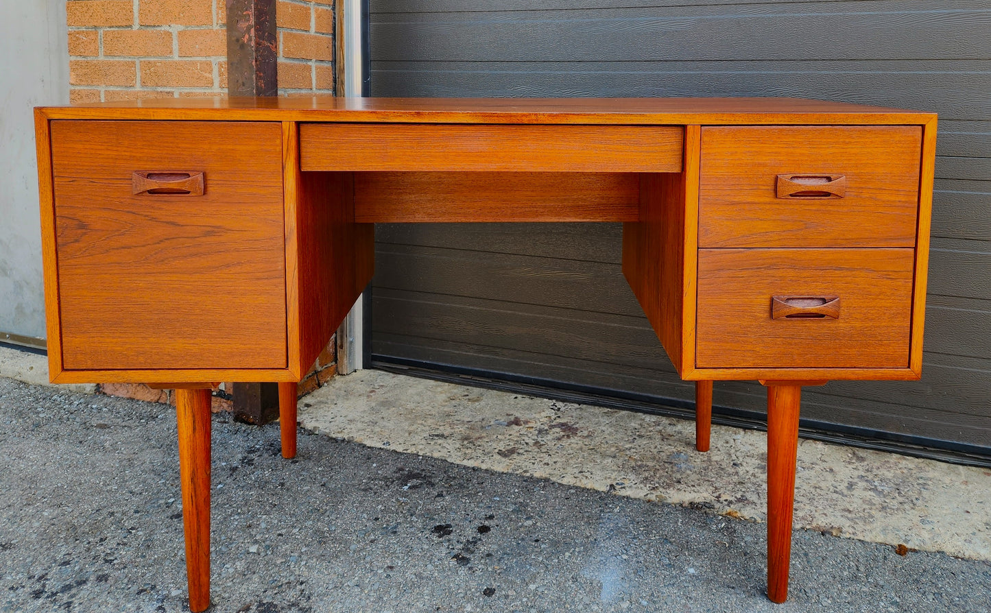 REFINISHED Mid Century Modern Teak Desk with Finished Back