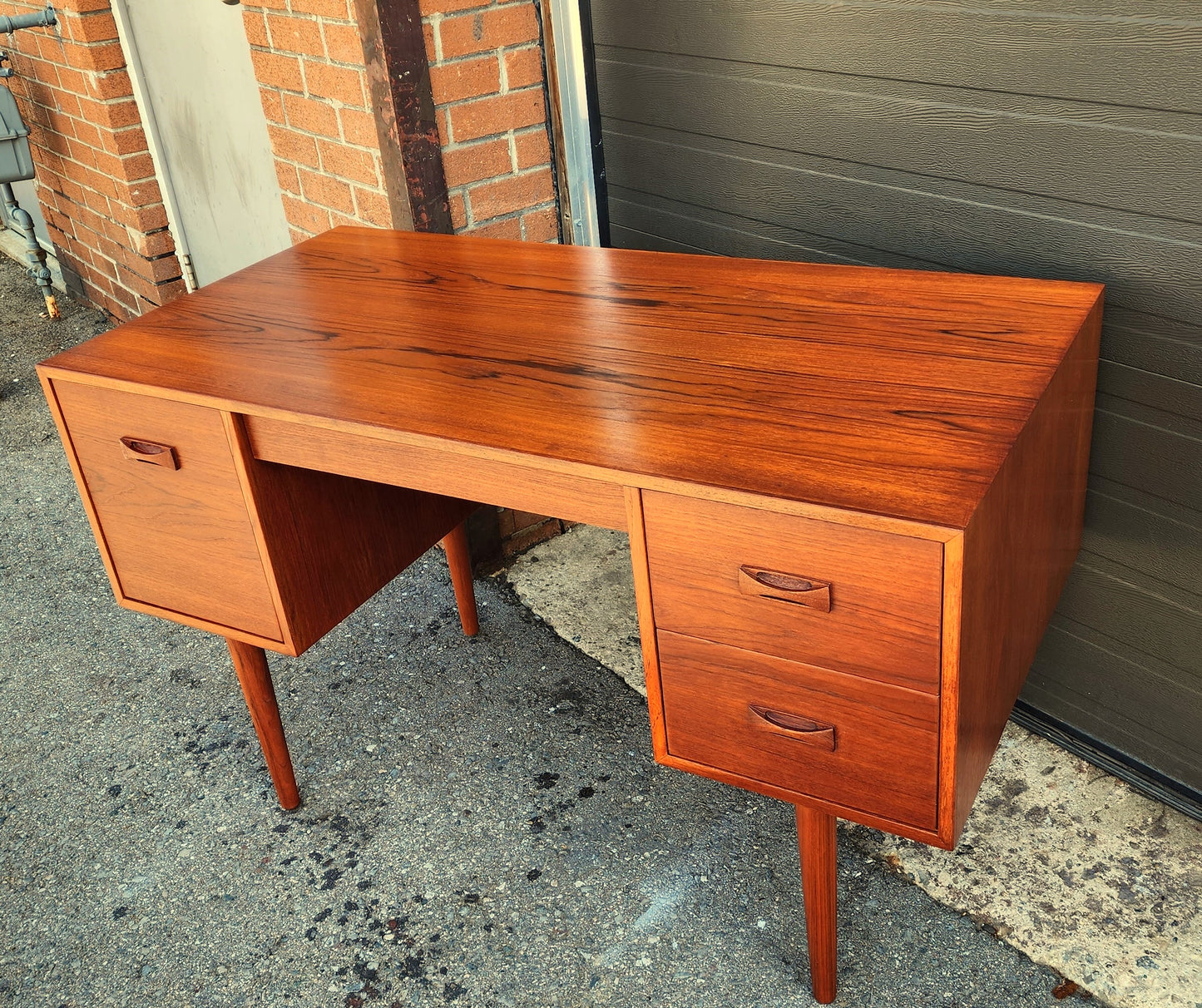 REFINISHED Mid Century Modern Teak Desk with Finished Back
