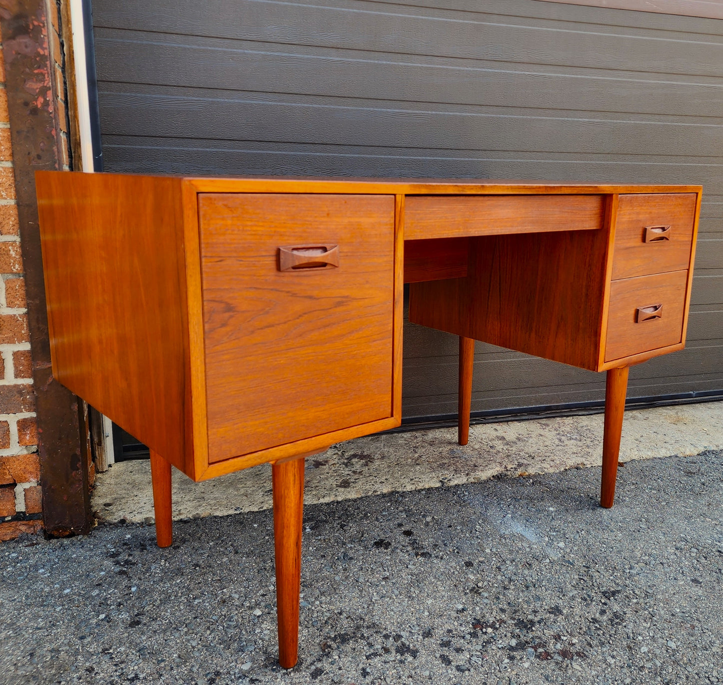 REFINISHED Mid Century Modern Teak Desk with Finished Back