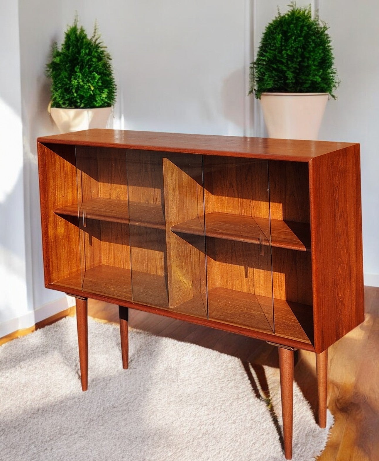 REFINISHED Mid Century Modern Teak Display Bookcase 4 ft