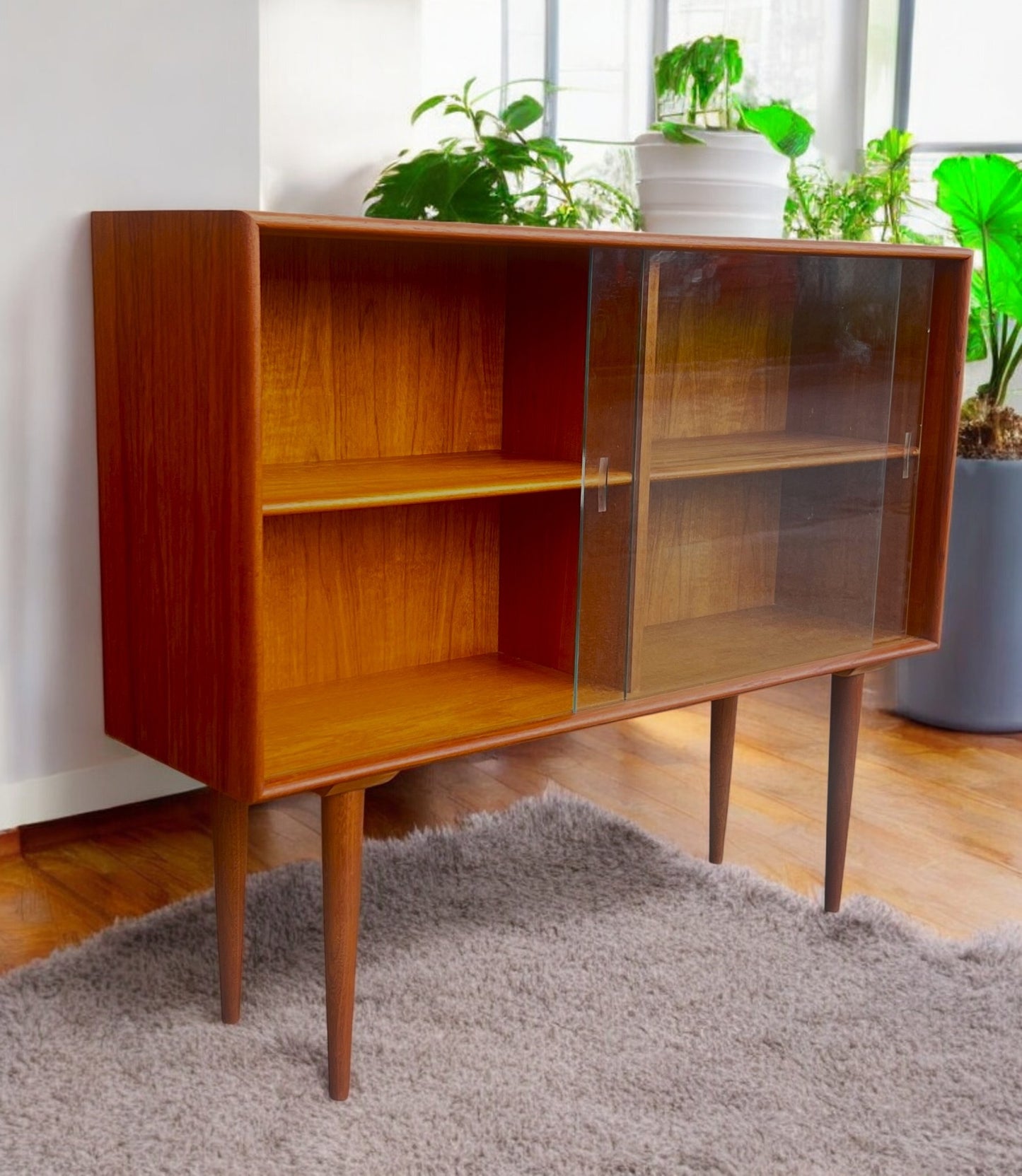 REFINISHED Mid Century Modern Teak Display Bookcase 4 ft
