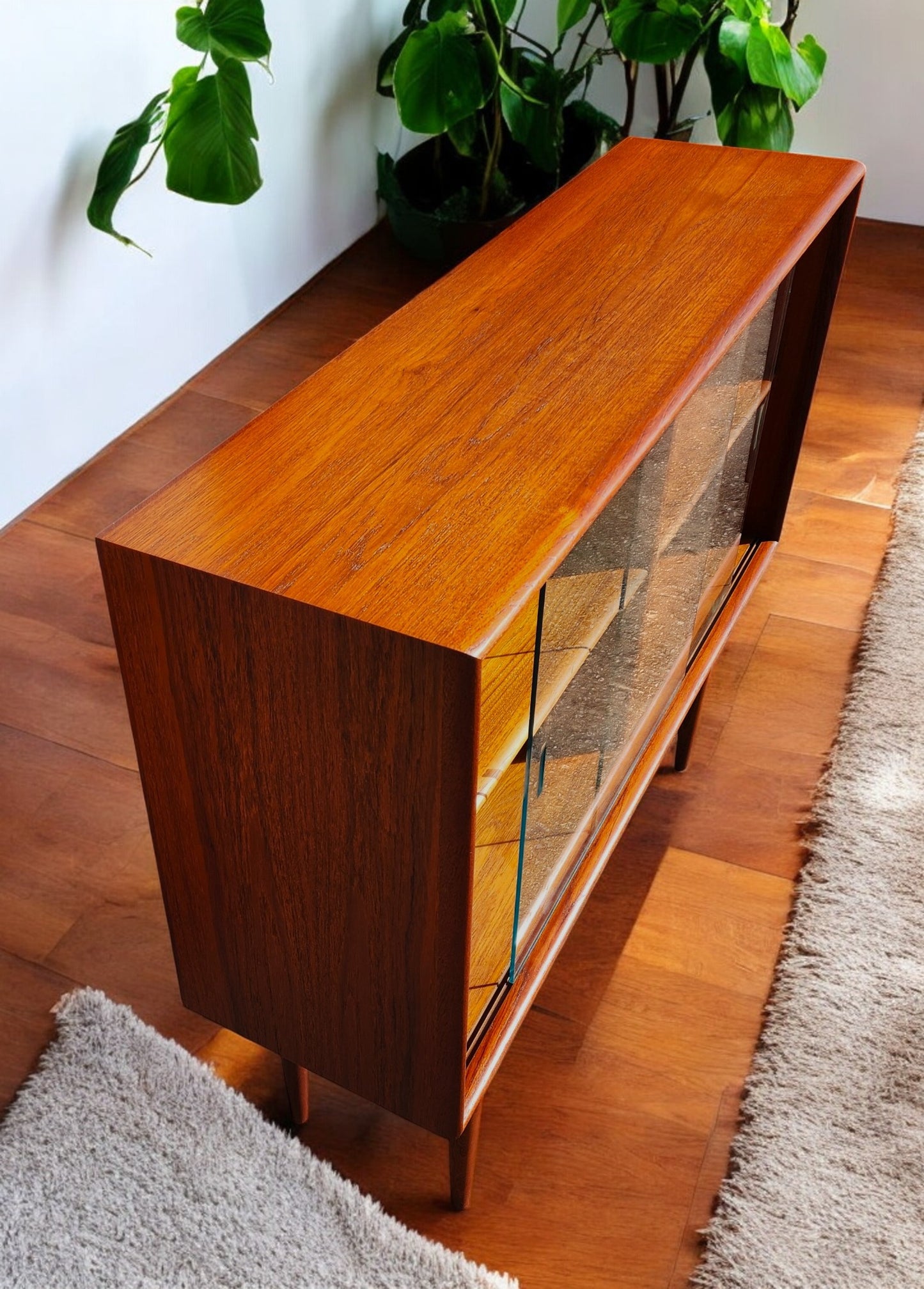 REFINISHED Mid Century Modern Teak Display Bookcase 4 ft