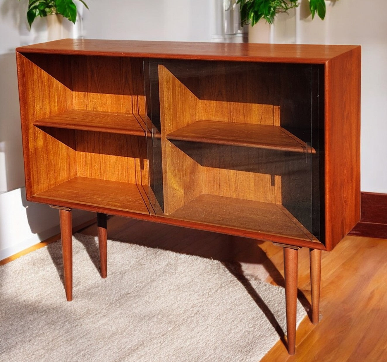 REFINISHED Mid Century Modern Teak Display Bookcase 4 ft