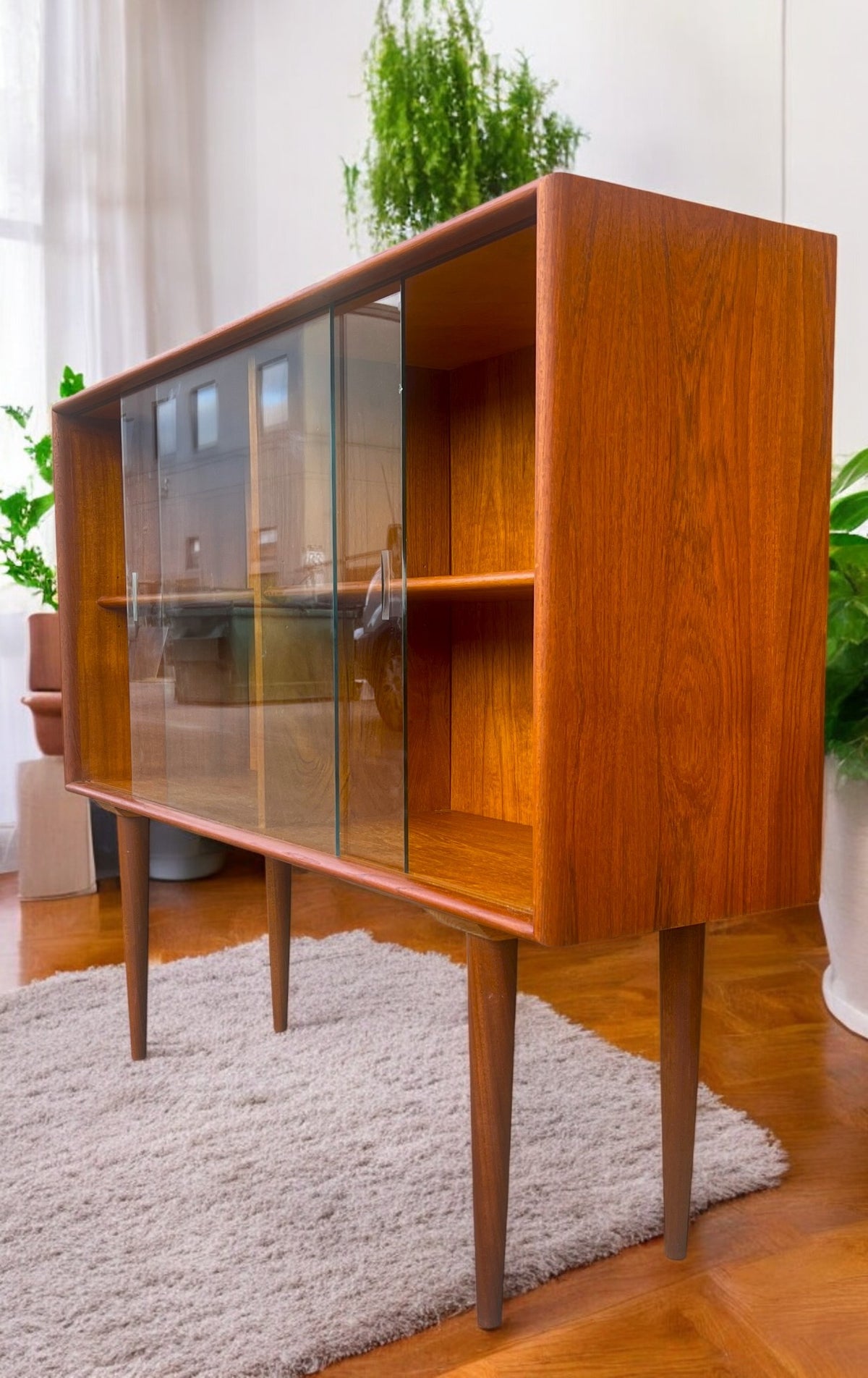 REFINISHED Mid Century Modern Teak Display Bookcase 4 ft