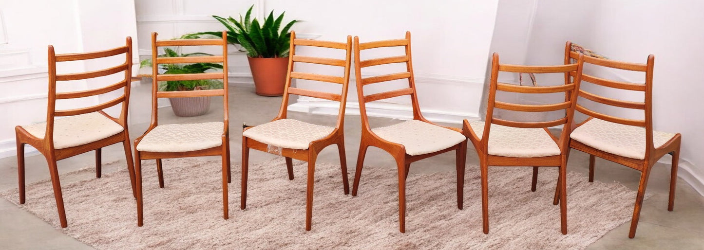 Choose Fabric***6 REFINISHED Mid Century Modern Teak Ladderback Chairs