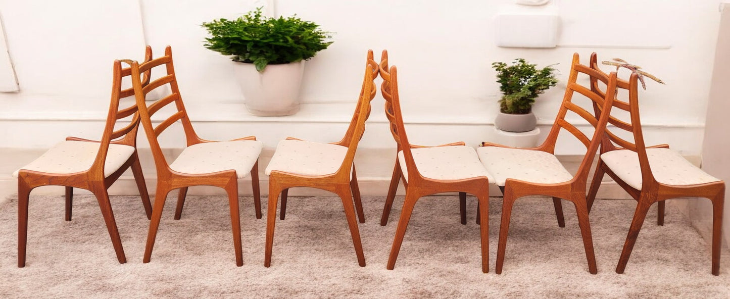 Choose Fabric***6 REFINISHED Mid Century Modern Teak Ladderback Chairs