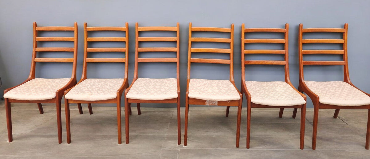 Choose Fabric***6 REFINISHED Mid Century Modern Teak Ladderback Chairs