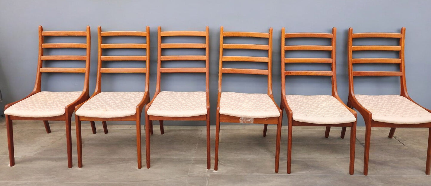Choose Fabric***6 REFINISHED Mid Century Modern Teak Ladderback Chairs