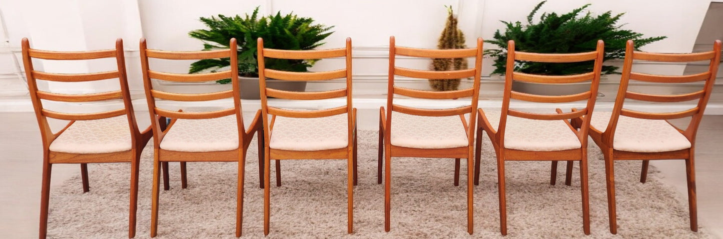 Choose Fabric***6 REFINISHED Mid Century Modern Teak Ladderback Chairs