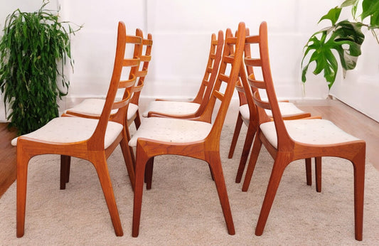 Choose Fabric***6 REFINISHED Mid Century Modern Teak Ladderback Chairs