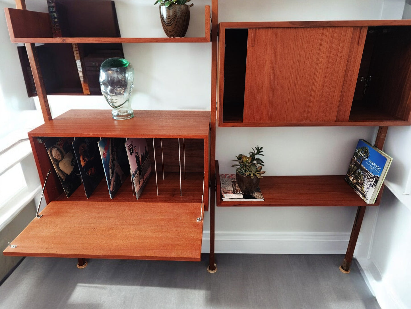 REFINISHED Mid Century Modern  Free-Standing Teak Modular Wall Unit by REFF , opt2