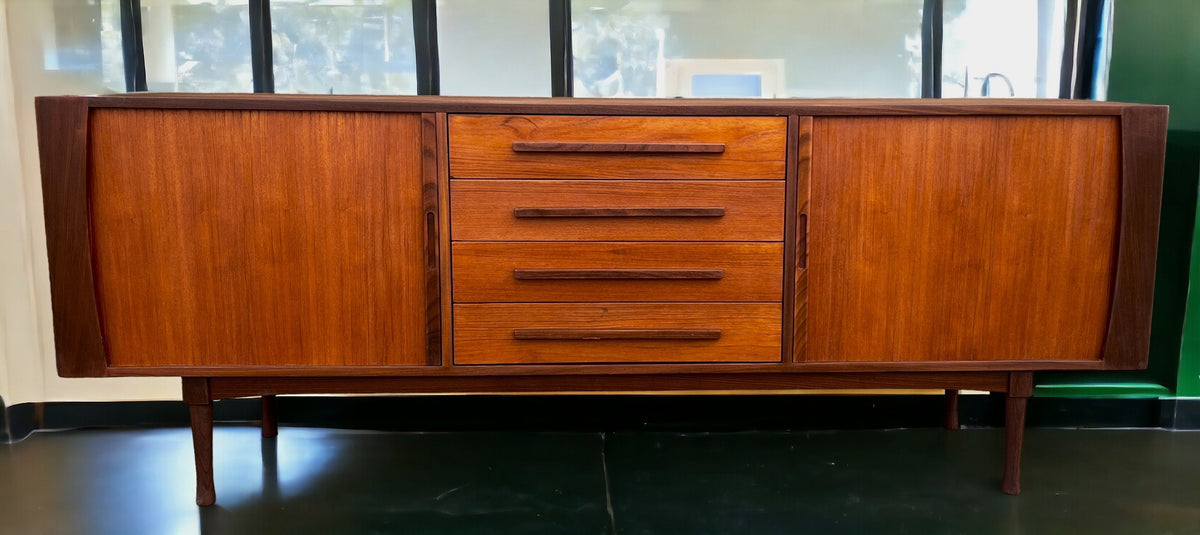 REFINISHED MCM teak sideboard with tambour doors by RS Associates 78