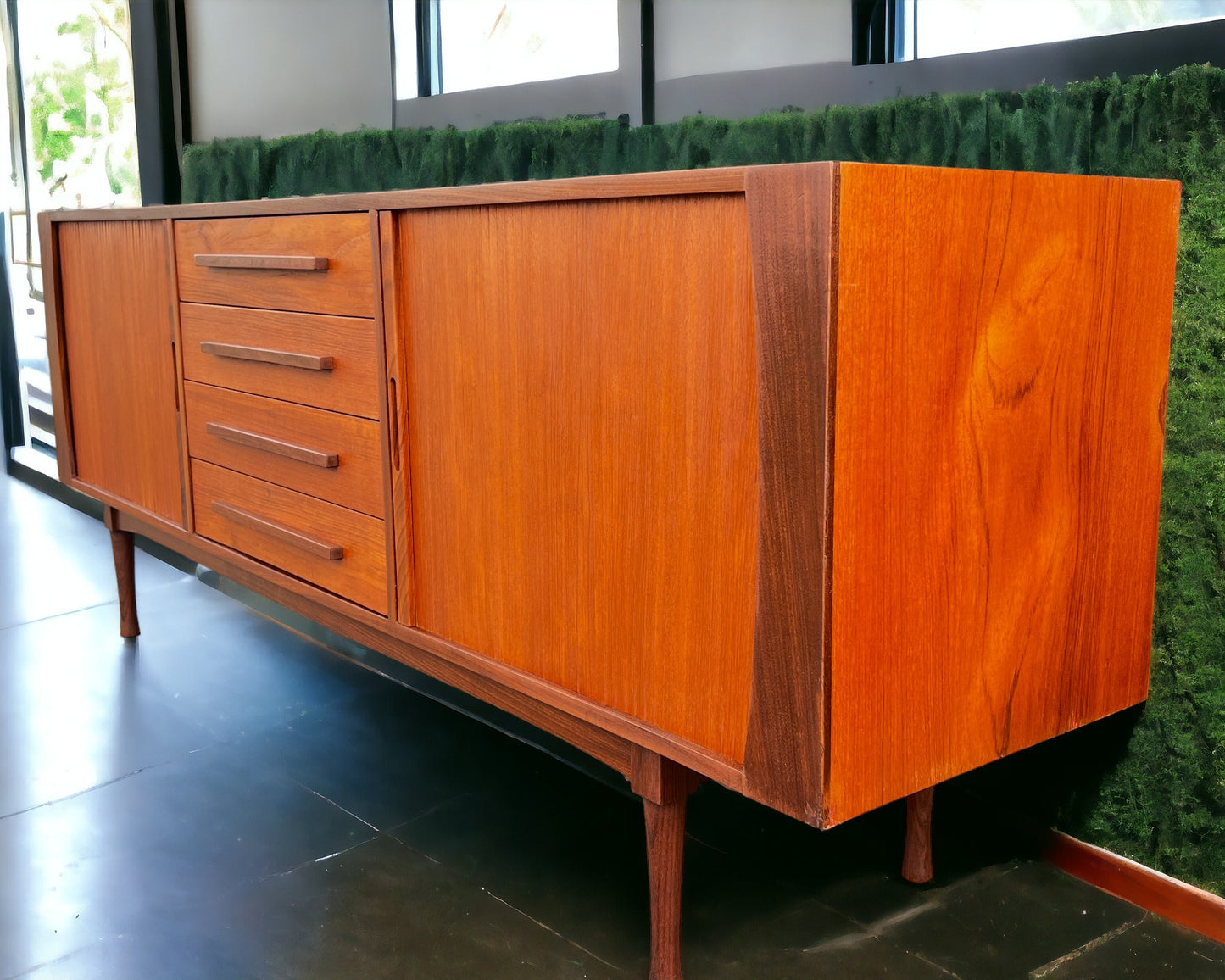 REFINISHED MCM teak sideboard with tambour doors by RS Associates 78"