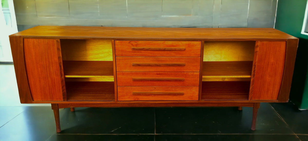 REFINISHED MCM teak sideboard with tambour doors by RS Associates 78
