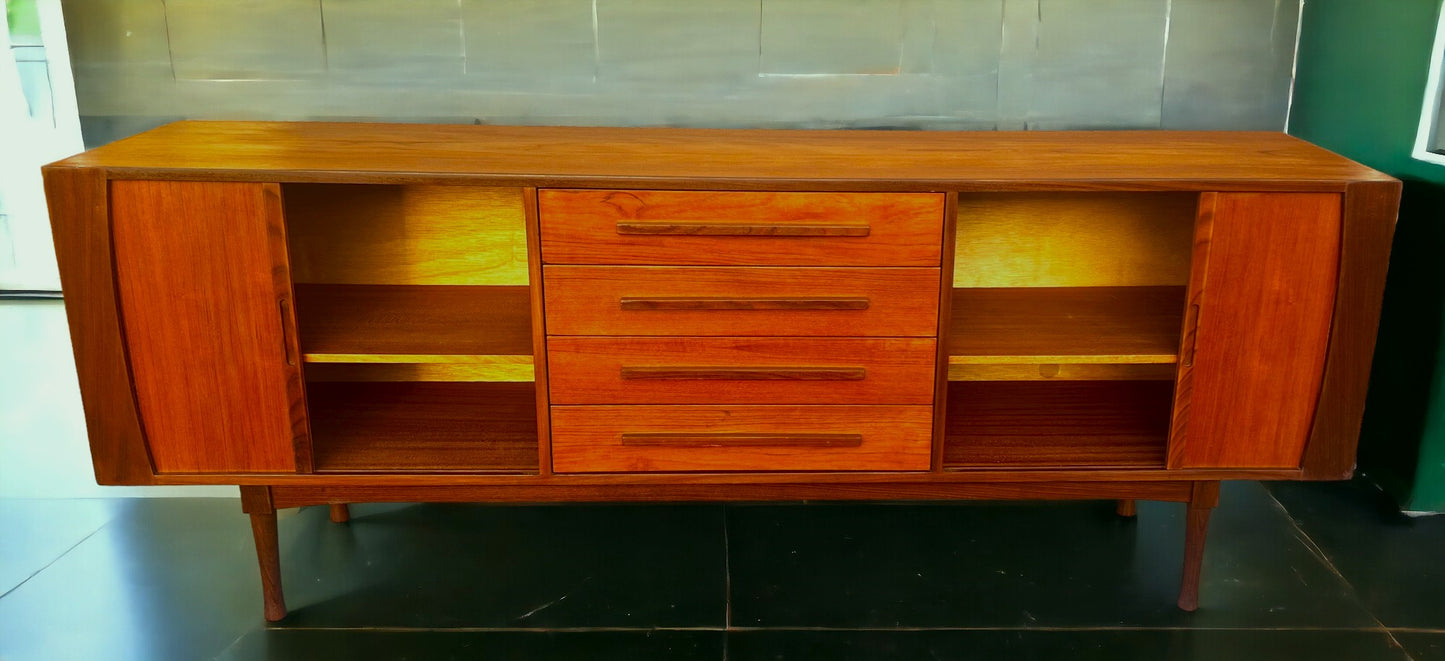 REFINISHED MCM teak sideboard with tambour doors by RS Associates 78"