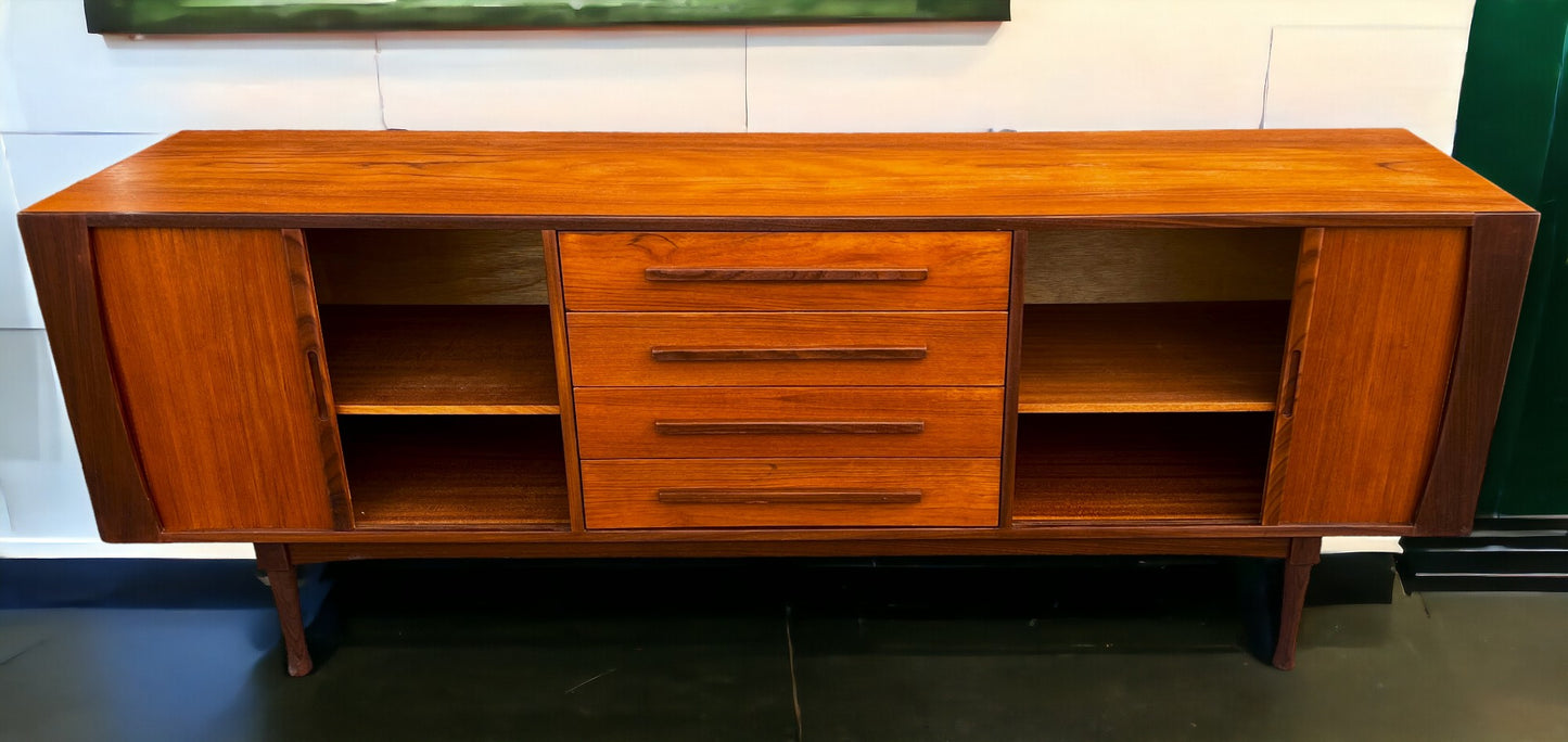 REFINISHED MCM teak sideboard with tambour doors by RS Associates 78"