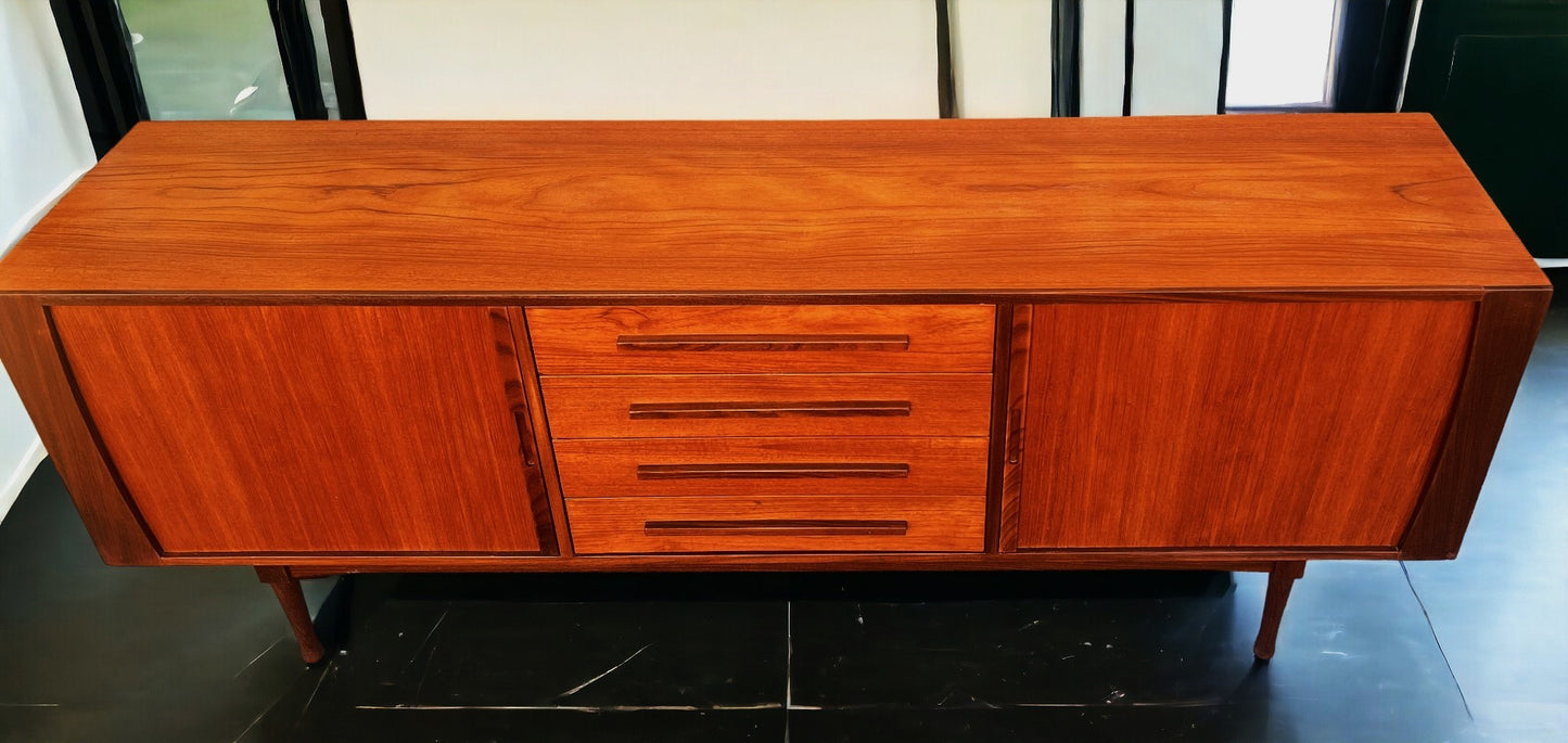 REFINISHED MCM teak sideboard with tambour doors by RS Associates 78"