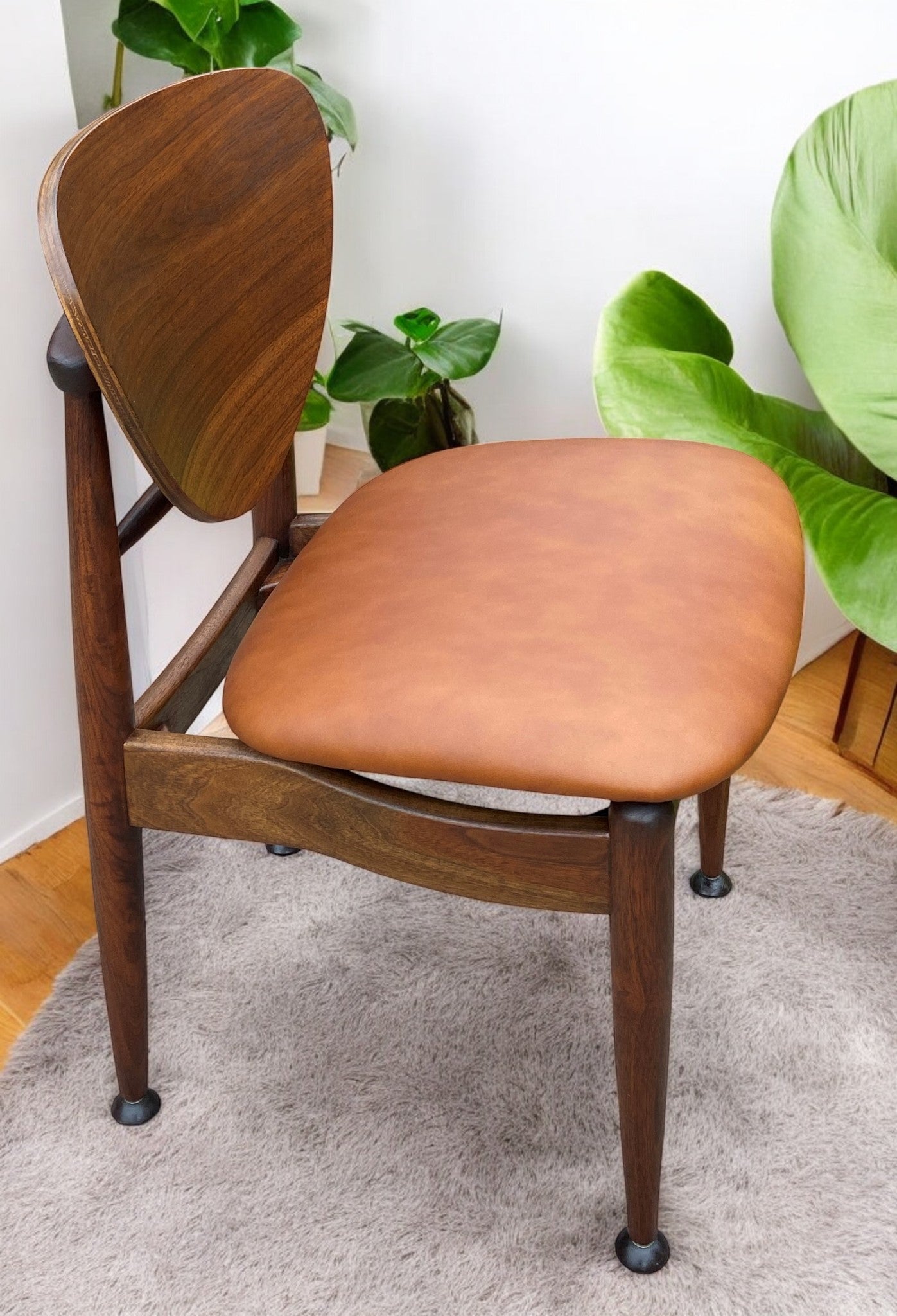 REFINISHED REUPHOLSTERED Finn Juhl for J.Stuart MCM Shield Back Chair in Leather