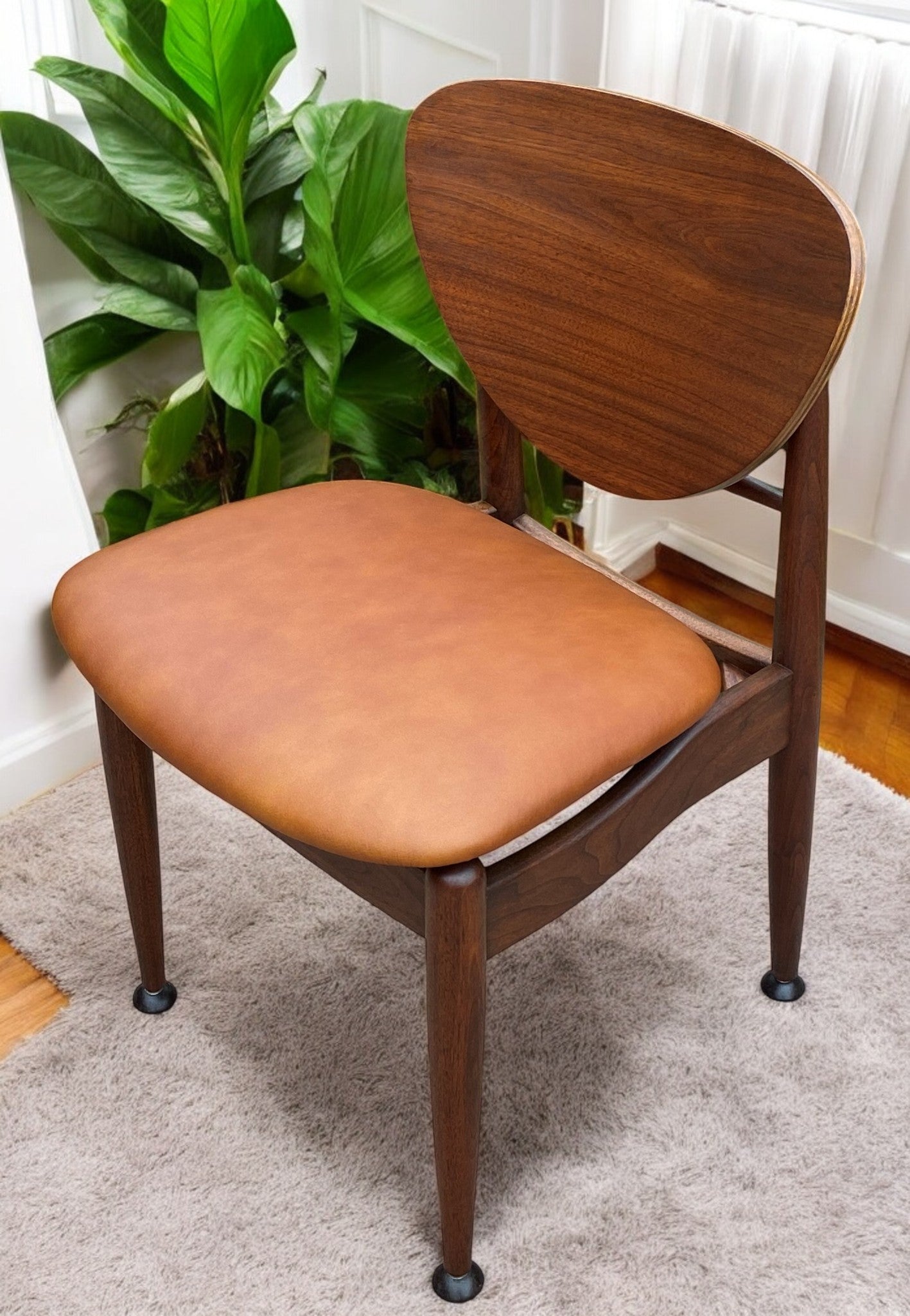 REFINISHED REUPHOLSTERED Finn Juhl for J.Stuart MCM Shield Back Chair in Leather