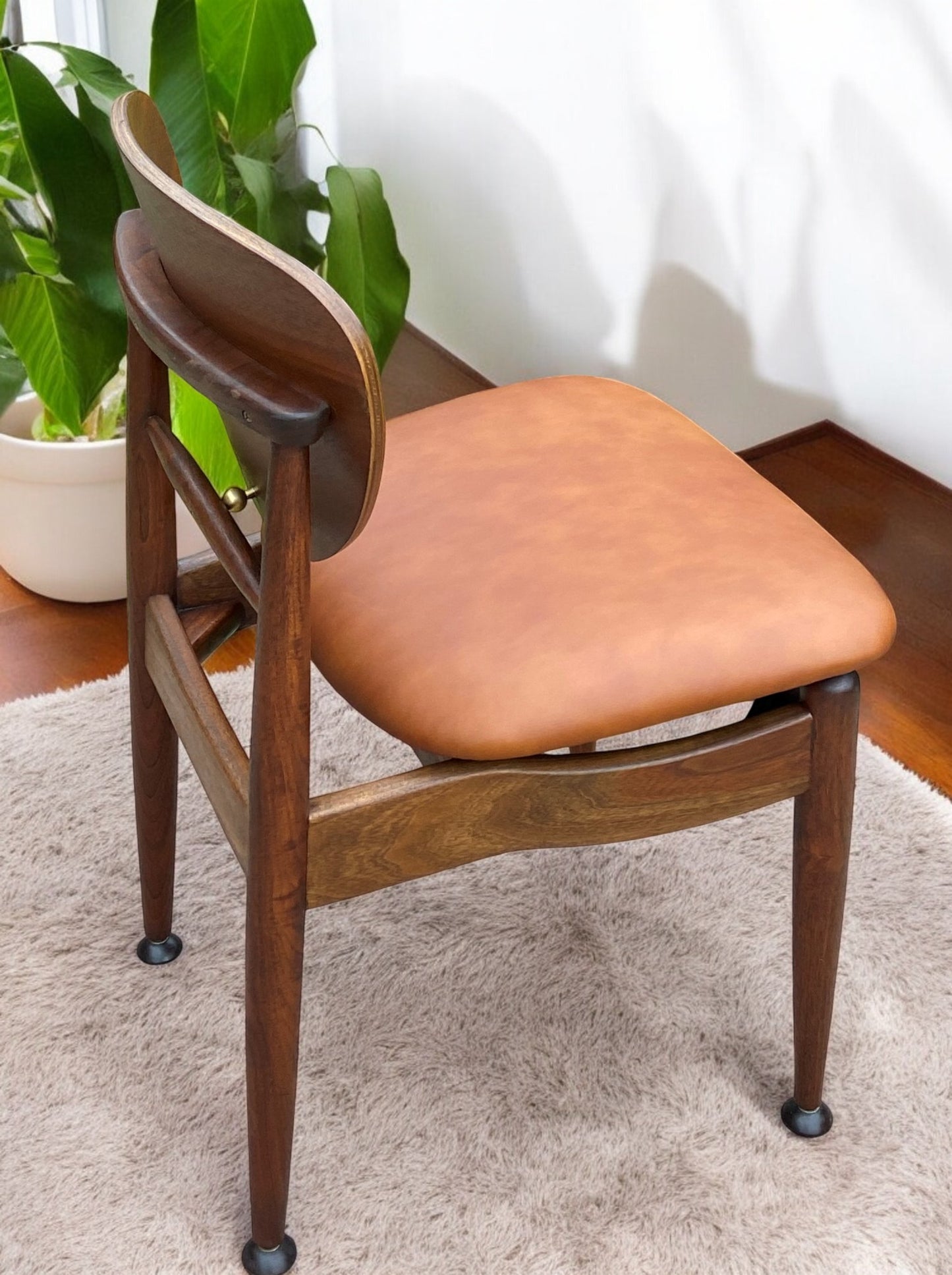 REFINISHED REUPHOLSTERED Finn Juhl for J.Stuart MCM Shield Back Chair in Leather