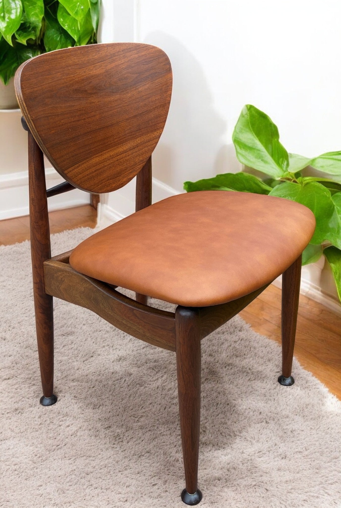 REFINISHED REUPHOLSTERED Finn Juhl for J.Stuart MCM Shield Back Chair in Leather