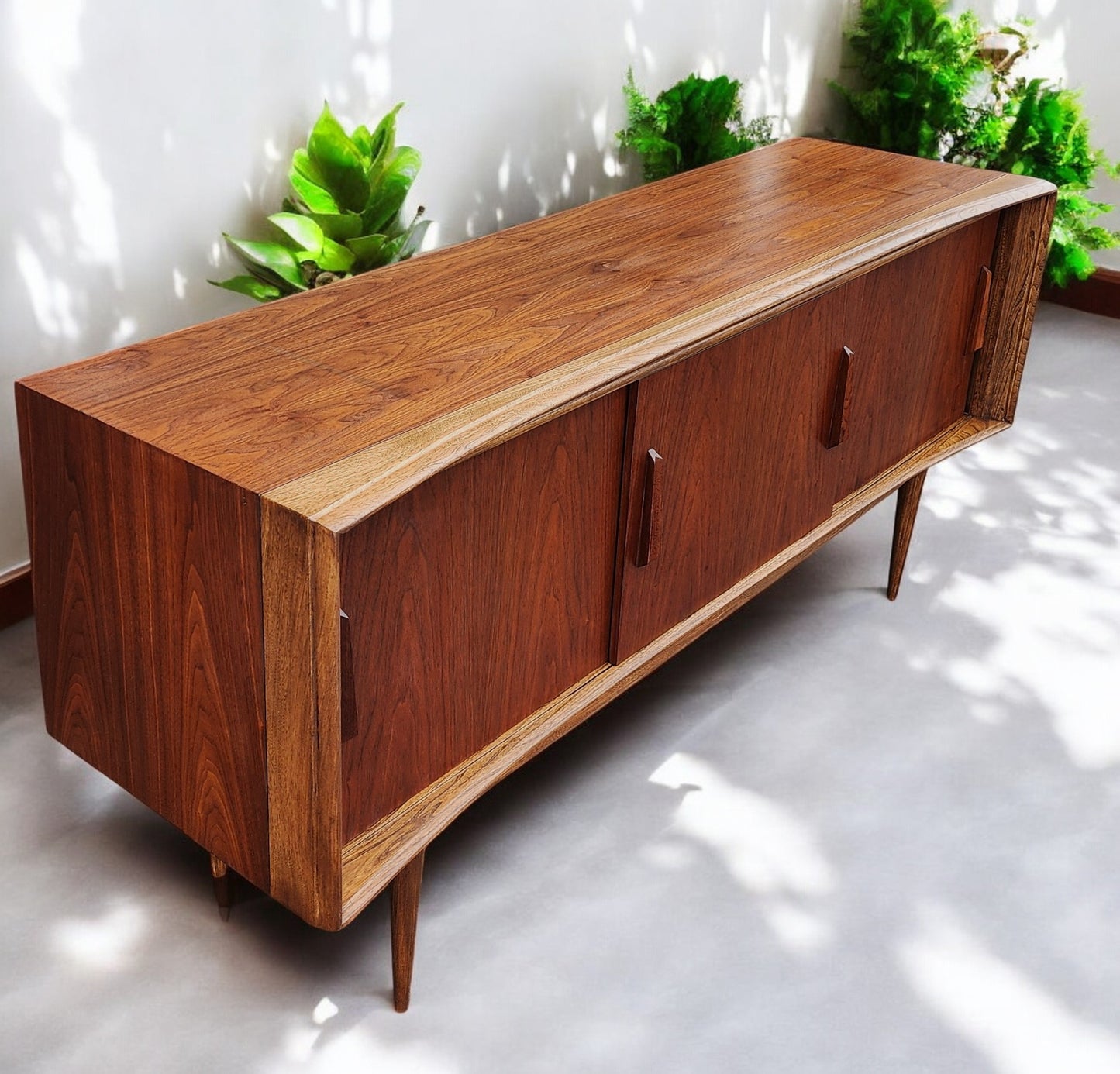 REFINISHED Walnut Mid Century Modern Credenza by Deilcraft 68"