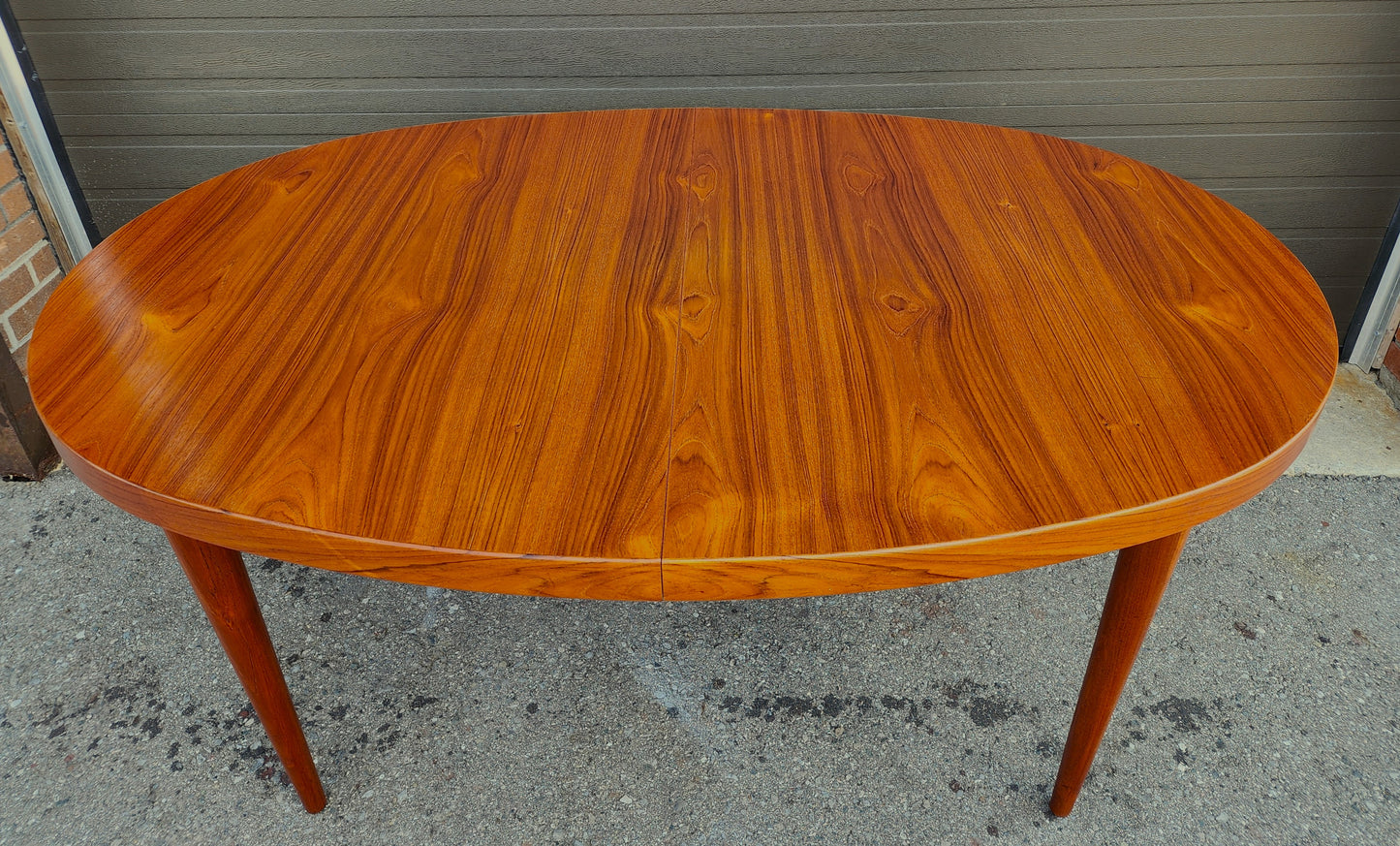 REFINISHED Danish Mid Century Modern Teak Table Oval w 2 leaves 66"-107"