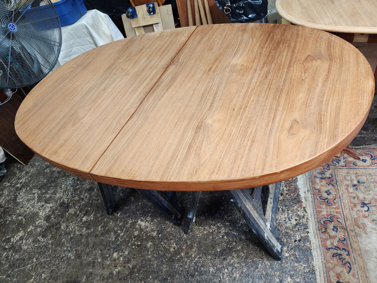 REFINISHED Danish Mid Century Modern Teak Table Oval w 2 leaves 66