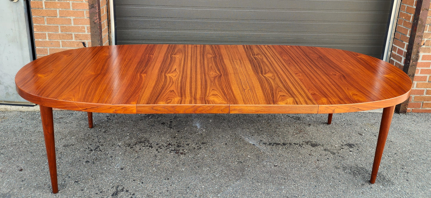 REFINISHED Danish Mid Century Modern Teak Table Oval w 2 leaves 66"-107"