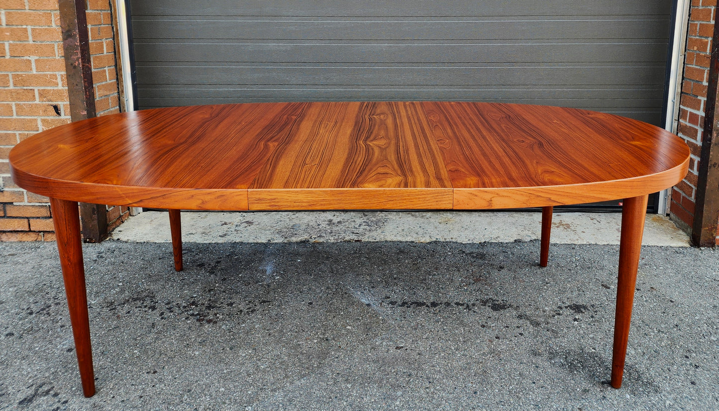 REFINISHED Danish Mid Century Modern Teak Table Oval w 2 leaves 66"-107"
