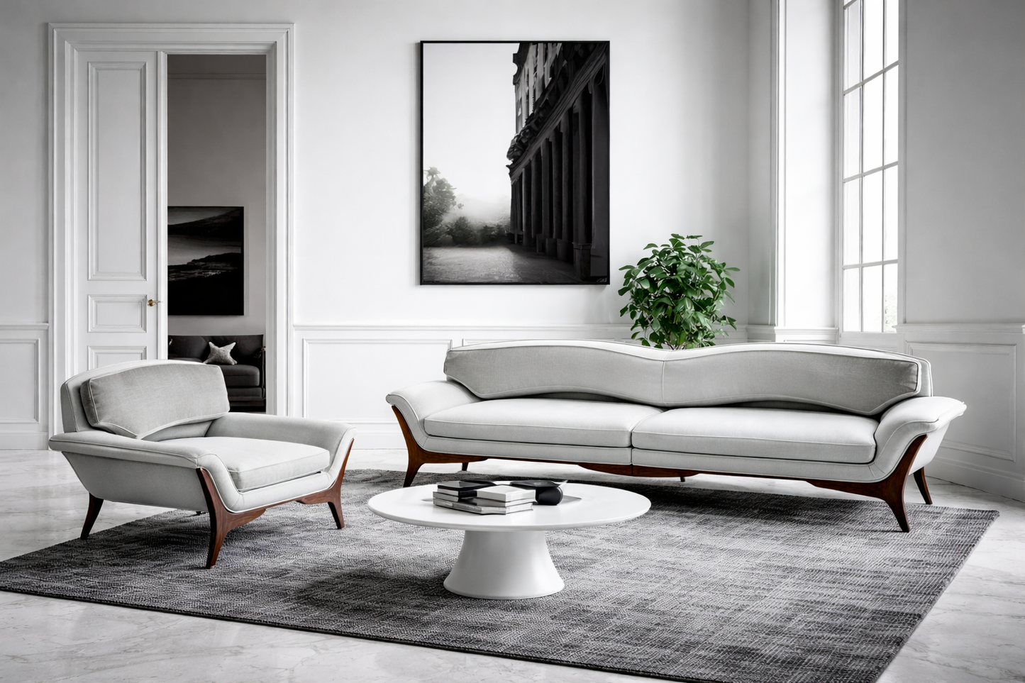 REFINISHED REUPHOLSTERED Mid Century Modern Sofa & Armchair