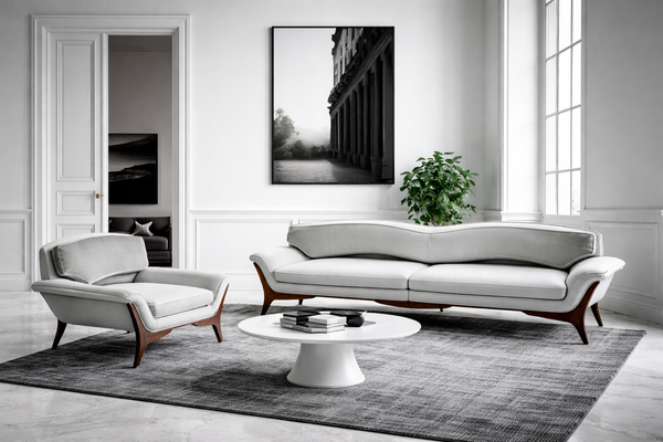 REFINISHED REUPHOLSTERED Mid Century Modern Sofa & Armchair