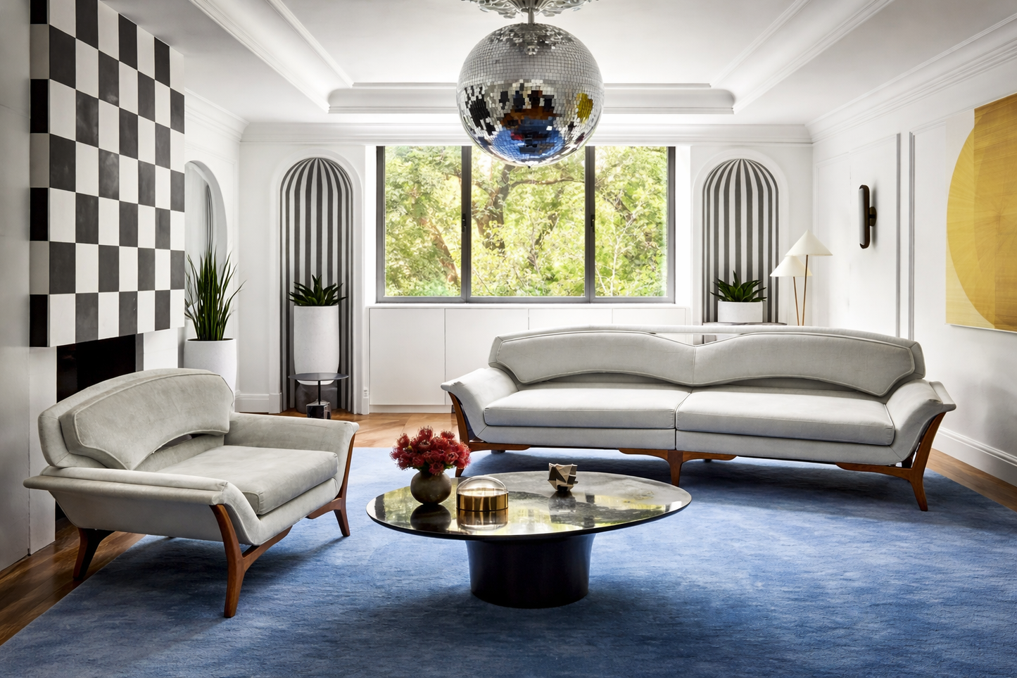 REFINISHED REUPHOLSTERED Mid Century Modern Sofa & Armchair