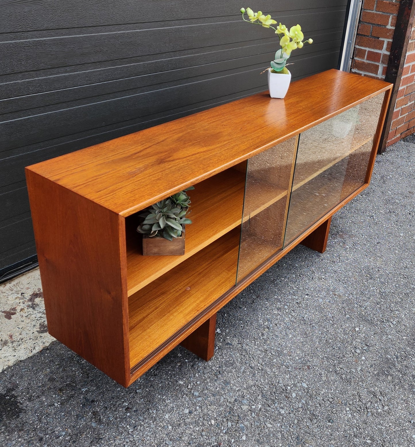 RESTORED Mid Century Modern Teak Bookcase Display TV Media Console 59"